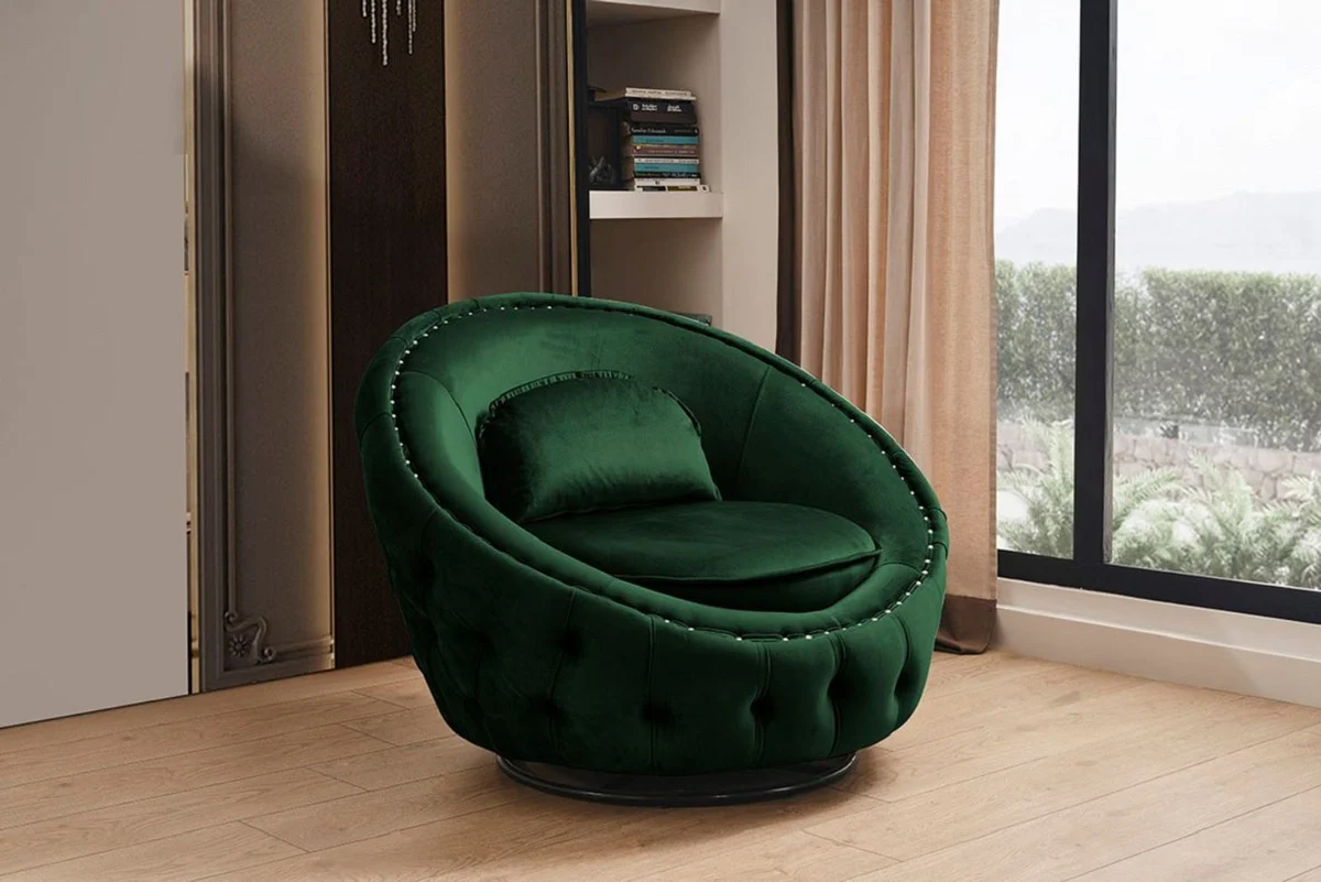 Luxury Chesterfield swivel armchair green Ø 90 cm - Modern Chesterfield living room armchair - Luxury Chesterfield living room furniture