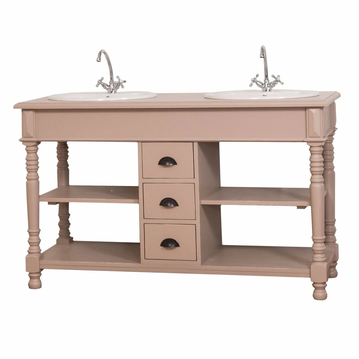 Country house style double washbasin with 2 wash basins light brown 150 cm