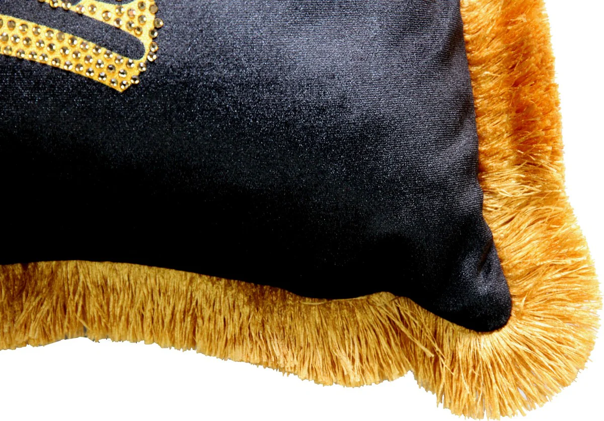 Harald Glööckler luxury decorative cushion Pompöös by black / gold crown with rhinestones - Glööckler cushion AAA