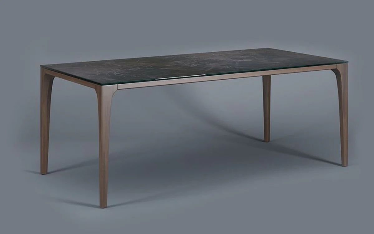 Luxury designer dining table with glass top in semi-precious stone look - high class dining room table