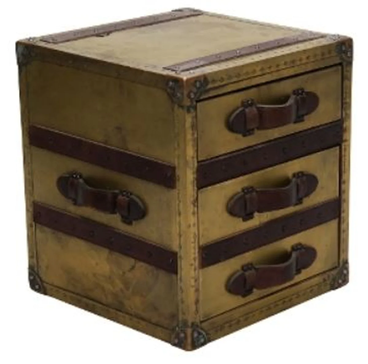 Luxury side table with 2 drawers Oxidized copper / dark brown 52 x 48 x H. 50 cm - Handmade side table in a suitcase look
