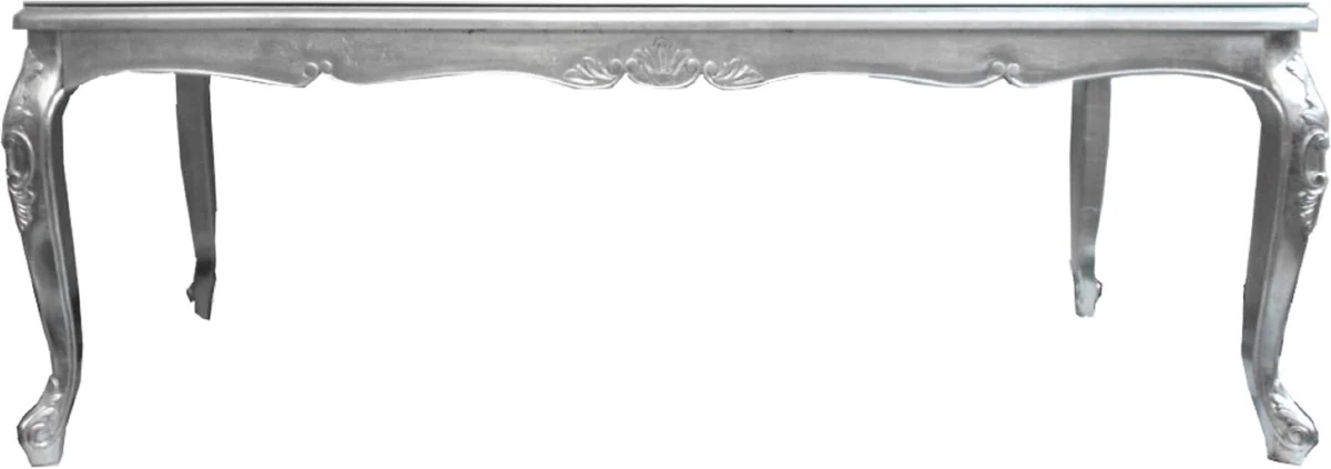 Luxury Baroque Dining Room Set Black / Silver - 1 Dining Table with Glass Top and 6 Chairs - Baroque Dining Room Furniture - Made in Italy - Luxury Collection