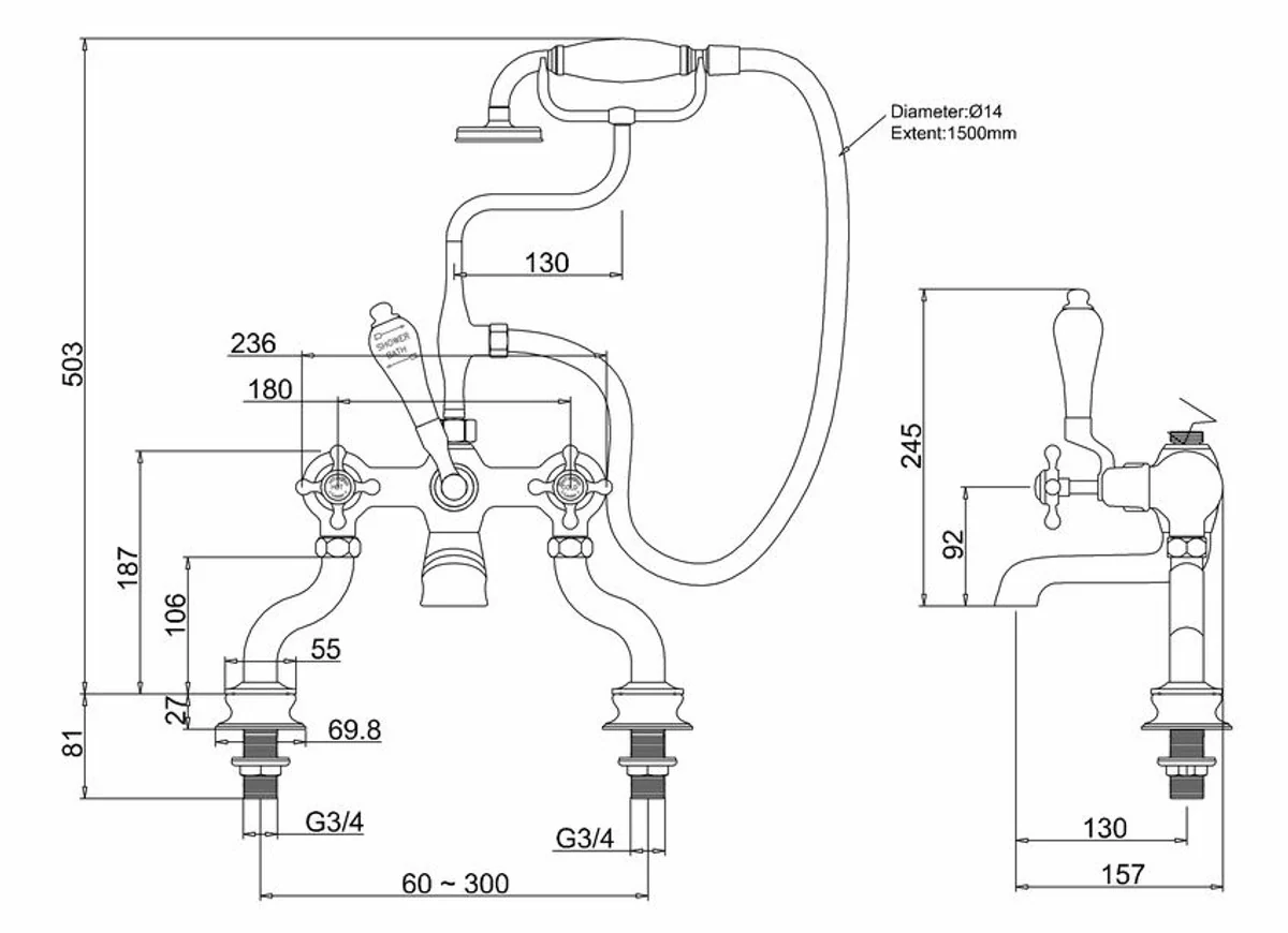 Bathtub faucet with shower - nostalgic antique style Art Nouveau nostalgia bathroom accessories