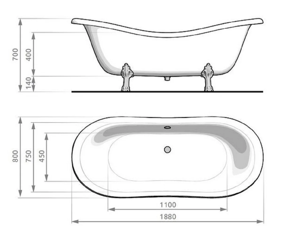 Art Nouveau bathtub white / silver 188 cm - Freestanding retro style bathtub