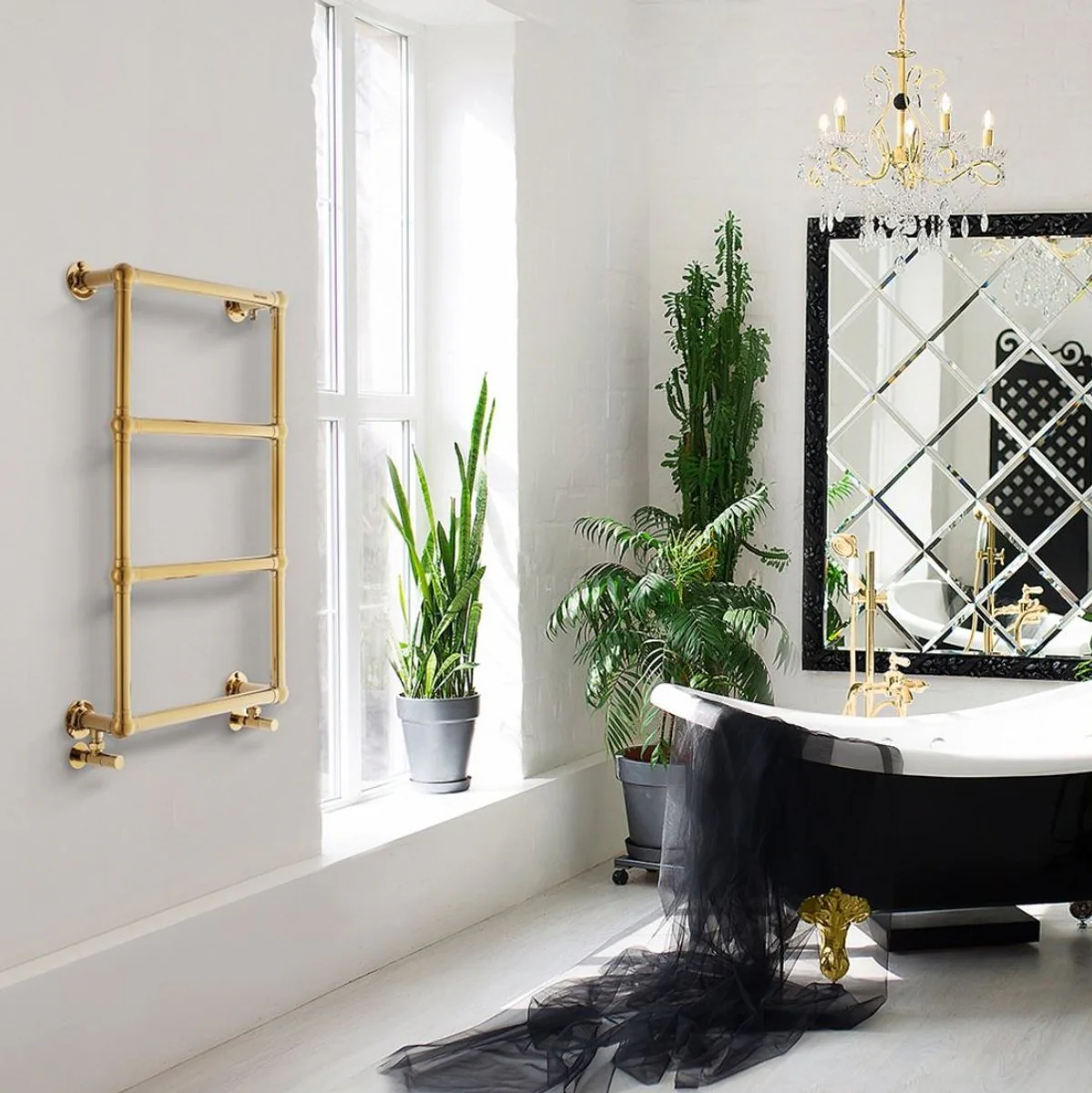 Luxury bathroom towel warmer brass 49.4 x 14.5 x H. 87.6 cm - Electric towel warmer - Stainless steel towel radiator - Luxury bathroom accessories