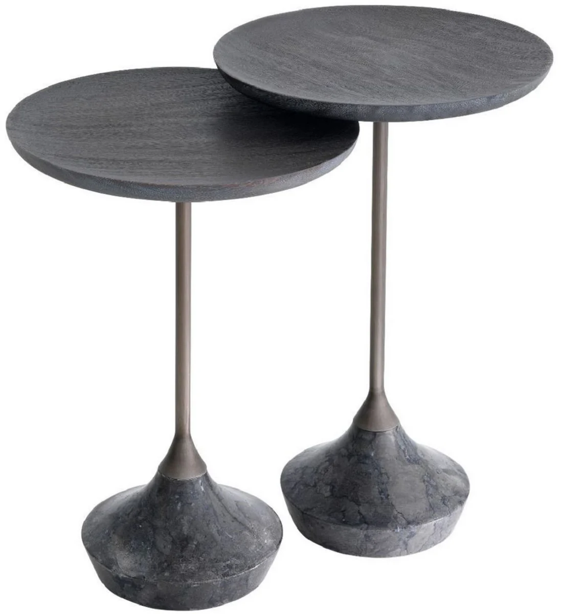 Luxury side table set gray / bronze Ø 35 cm - Round marble tables - Luxury living room furniture