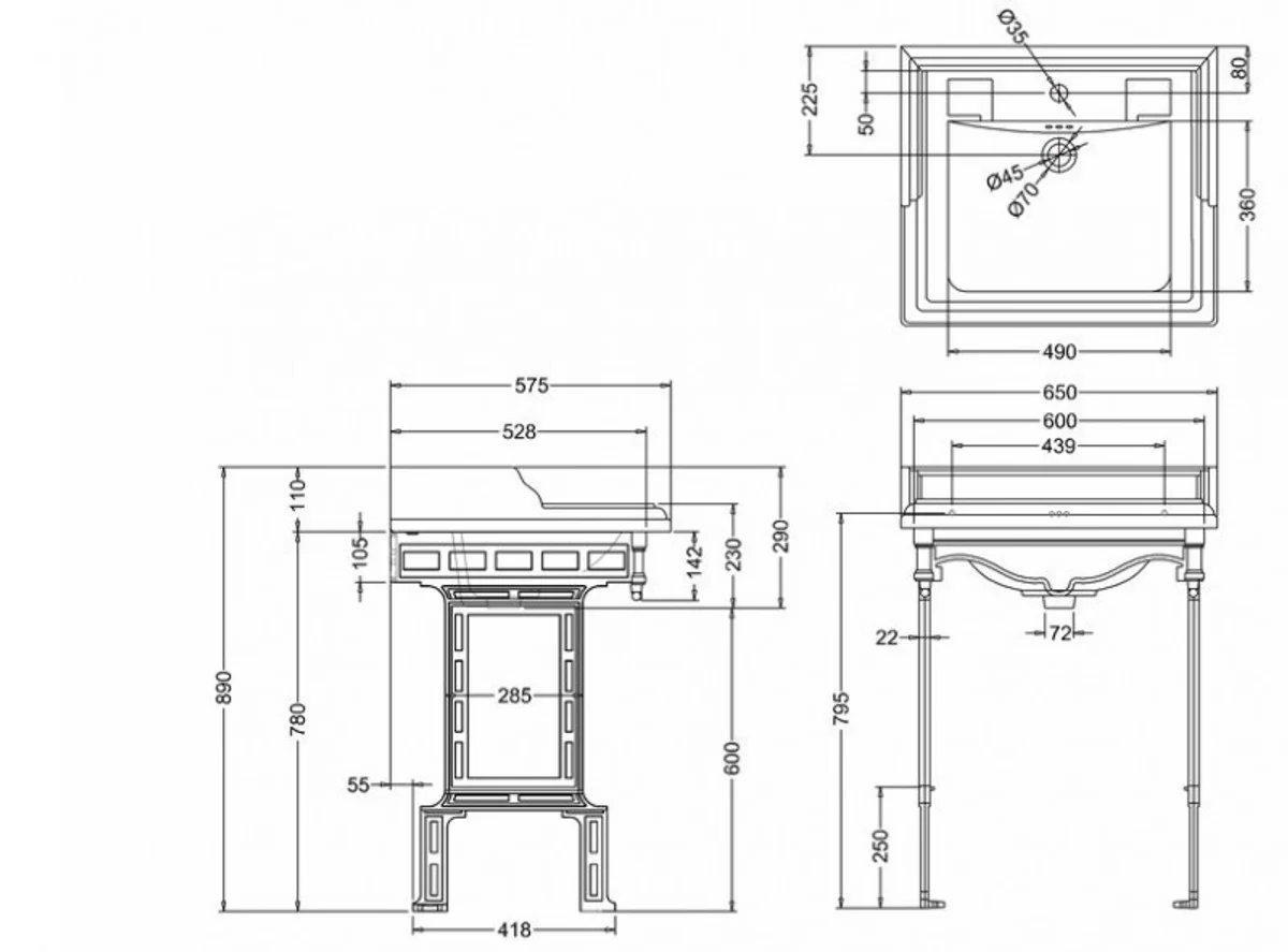 Luxury Art Nouveau standing washbasin white / white with marble top with splash guard at the back, side and shelf baroque washbasin baroque style antique style