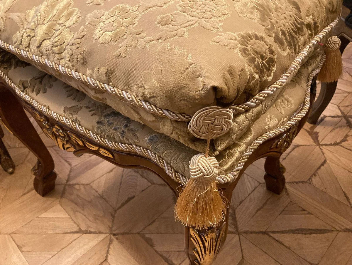 Pompöös by Luxury Baroque Stool with Seat Cushion Beige Pattern / Brown / Gold - Pompööser Baroque Stool designed by Harald Glööckler - Baroque Furniture - Noble & Magnificent
