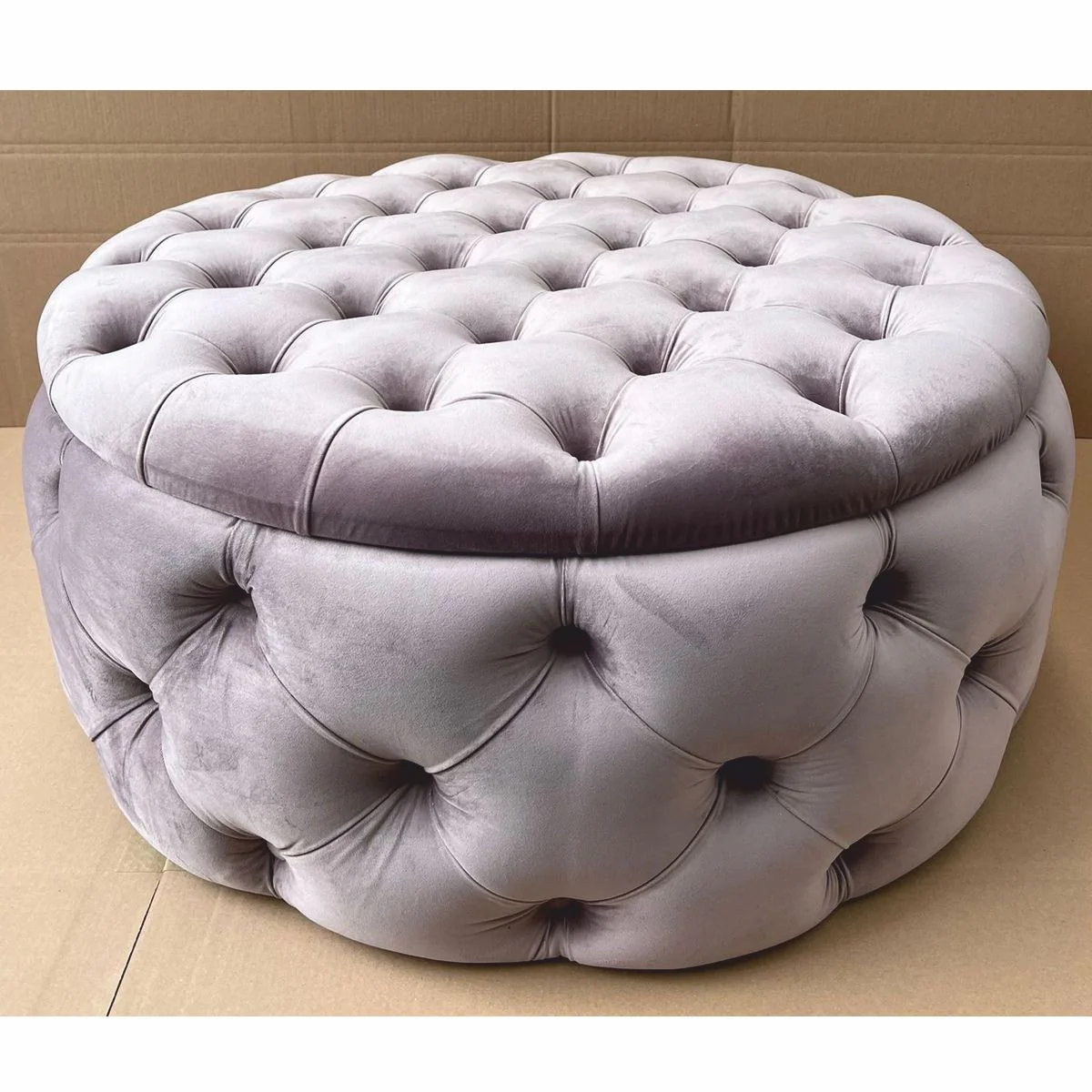 Luxury Chesterfield round stool with storage space gray Ø 100 x H. 45 cm