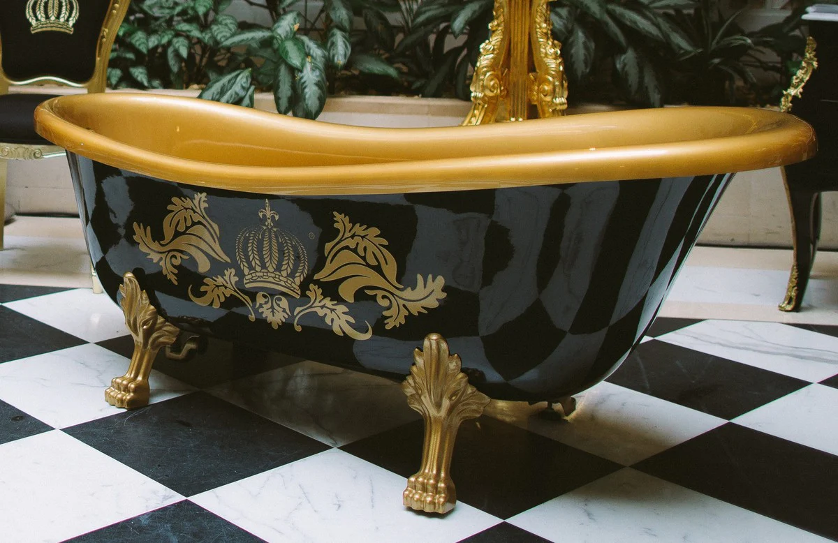 Pompöös by Luxus bathtub deluxe freestanding by Harald Glööckler black / gold / gold 1695mm with gold-colored lion feet
