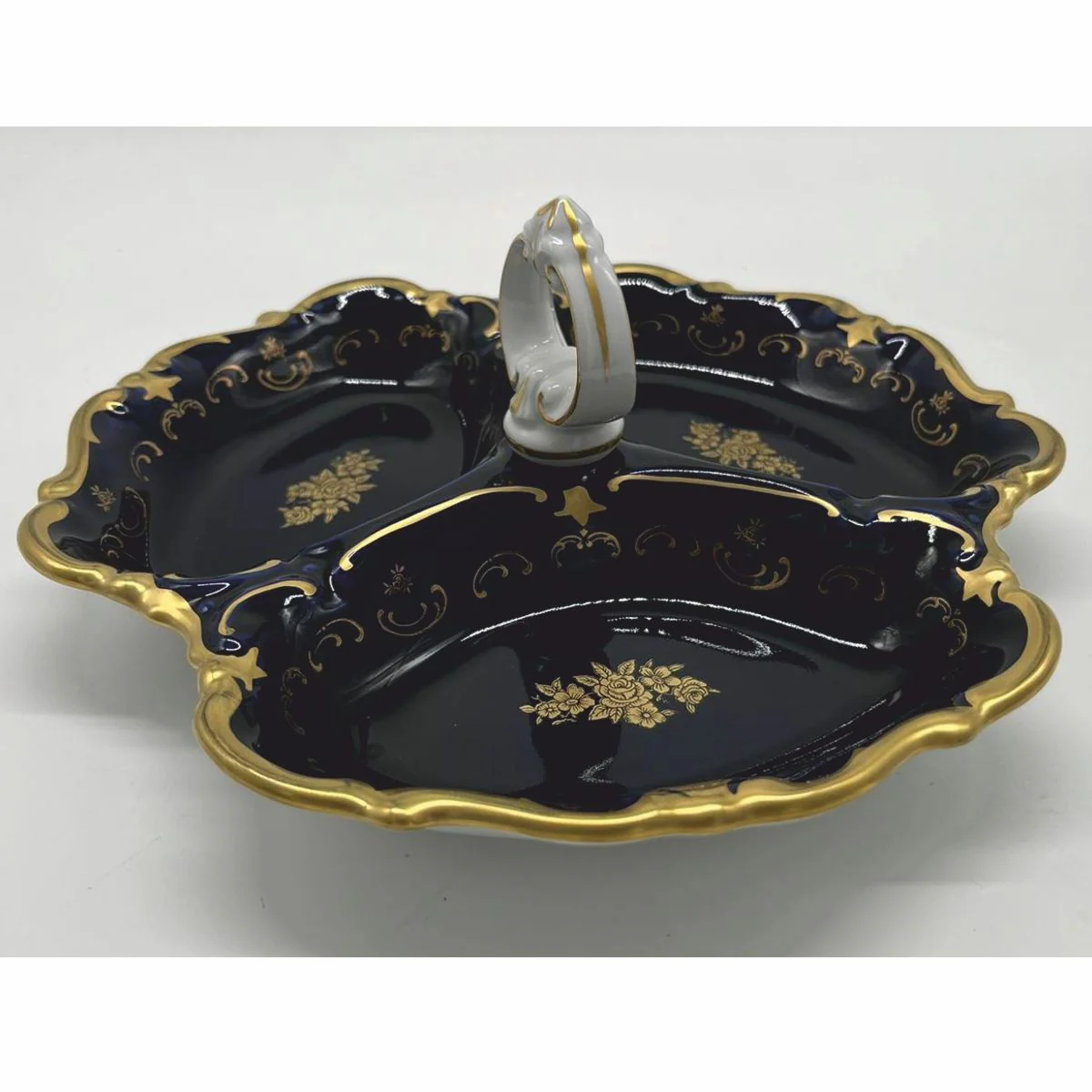 Luxury baroque porcelain serving bowl with carrying handle Ø 25 cm - Reichenbach porcelain