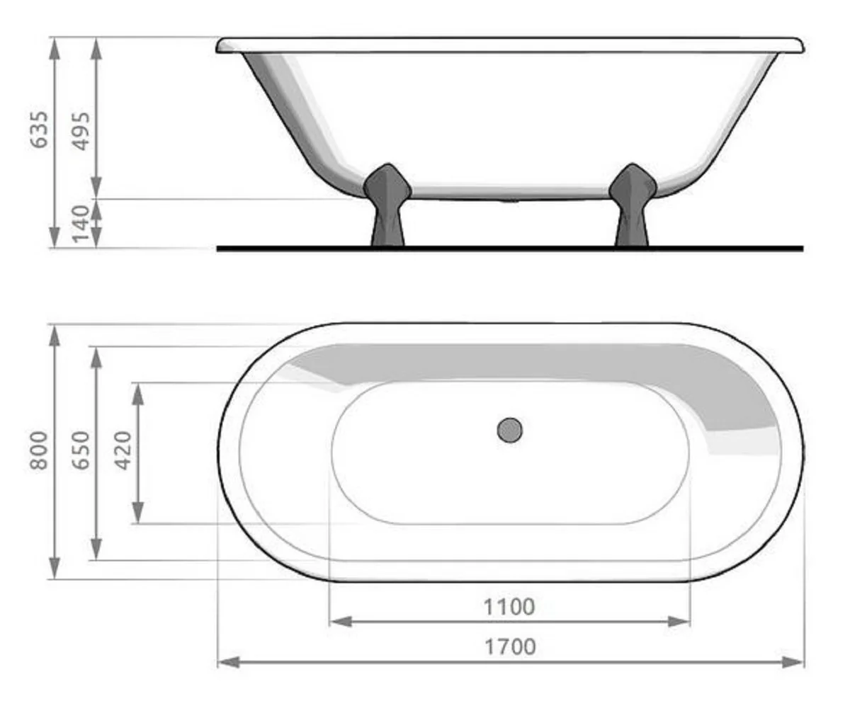 Art Nouveau bathtub black / silver 170 cm - Freestanding retro style bathtub