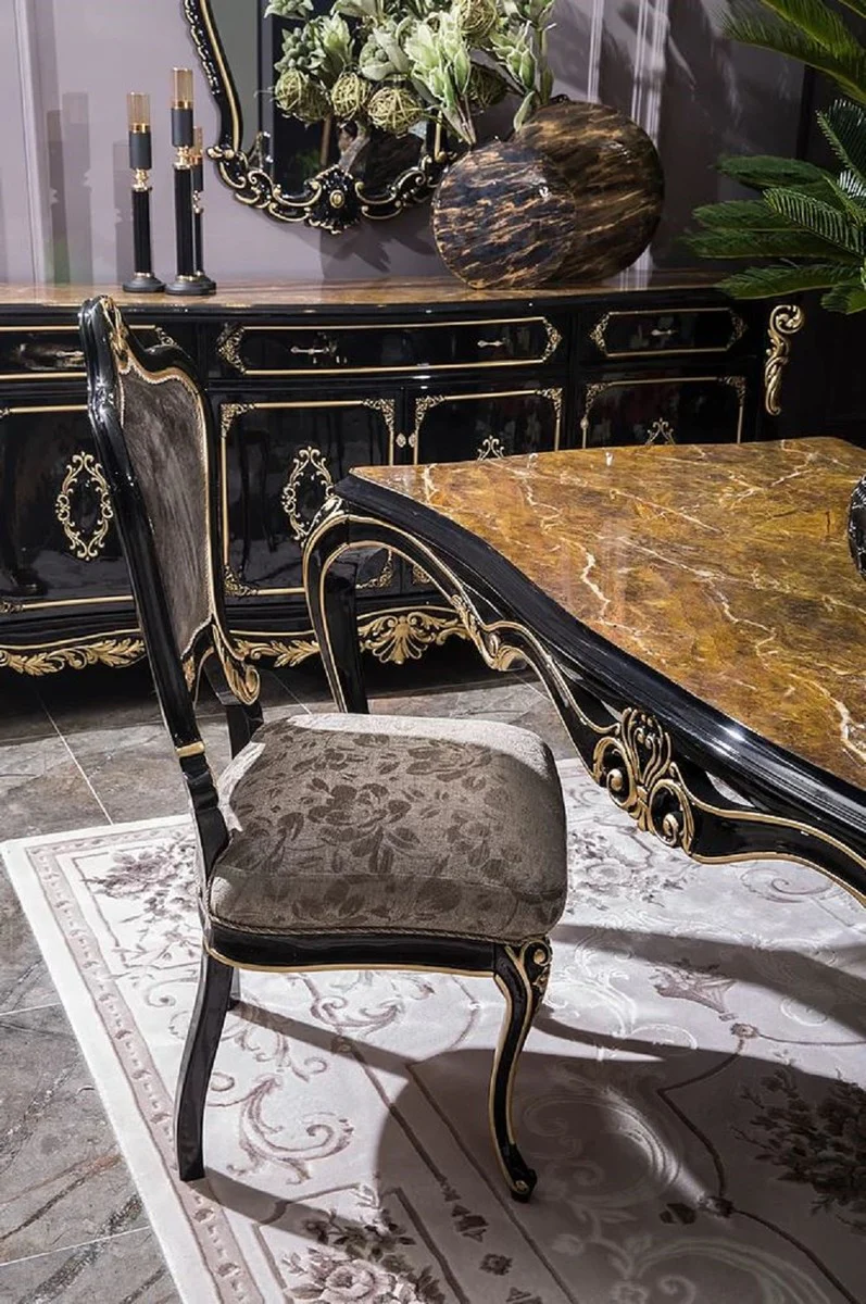 Luxury Baroque Dining Table Black / Gold - Magnificent Solid Wood Dining Room Table - Baroque Dining Room Furniture - Noble & Magnificent