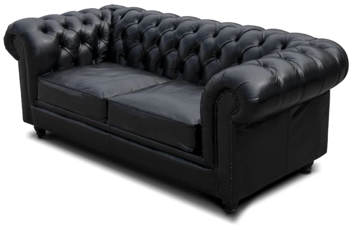 Luxury Chesterfield leather sofa vintage black 200 x 100 x H. 80 cm - Real leather living room sofa - Living room furniture - Chesterfield furniture - Luxury furniture - Luxury living room furnishings