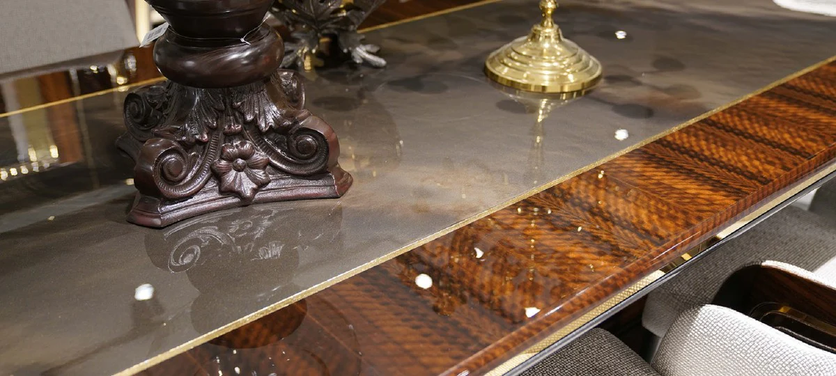 Luxury Dining Room Set Gray / Brown / Gold - 1 Dining Table & 10 Dining Chairs - Luxury Dining Room Furniture - Luxury Quality