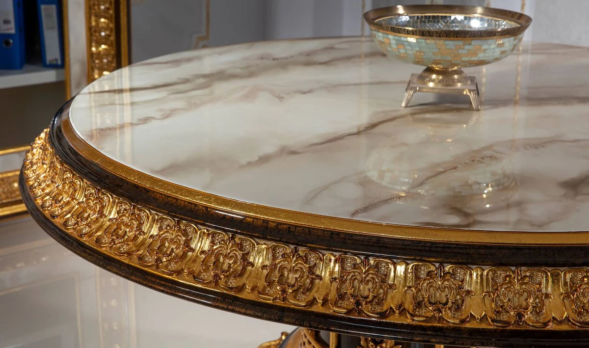 Luxury baroque conference table white / dark brown / gold - magnificent solid wood office table in baroque style - baroque office furniture - noble & magnificent