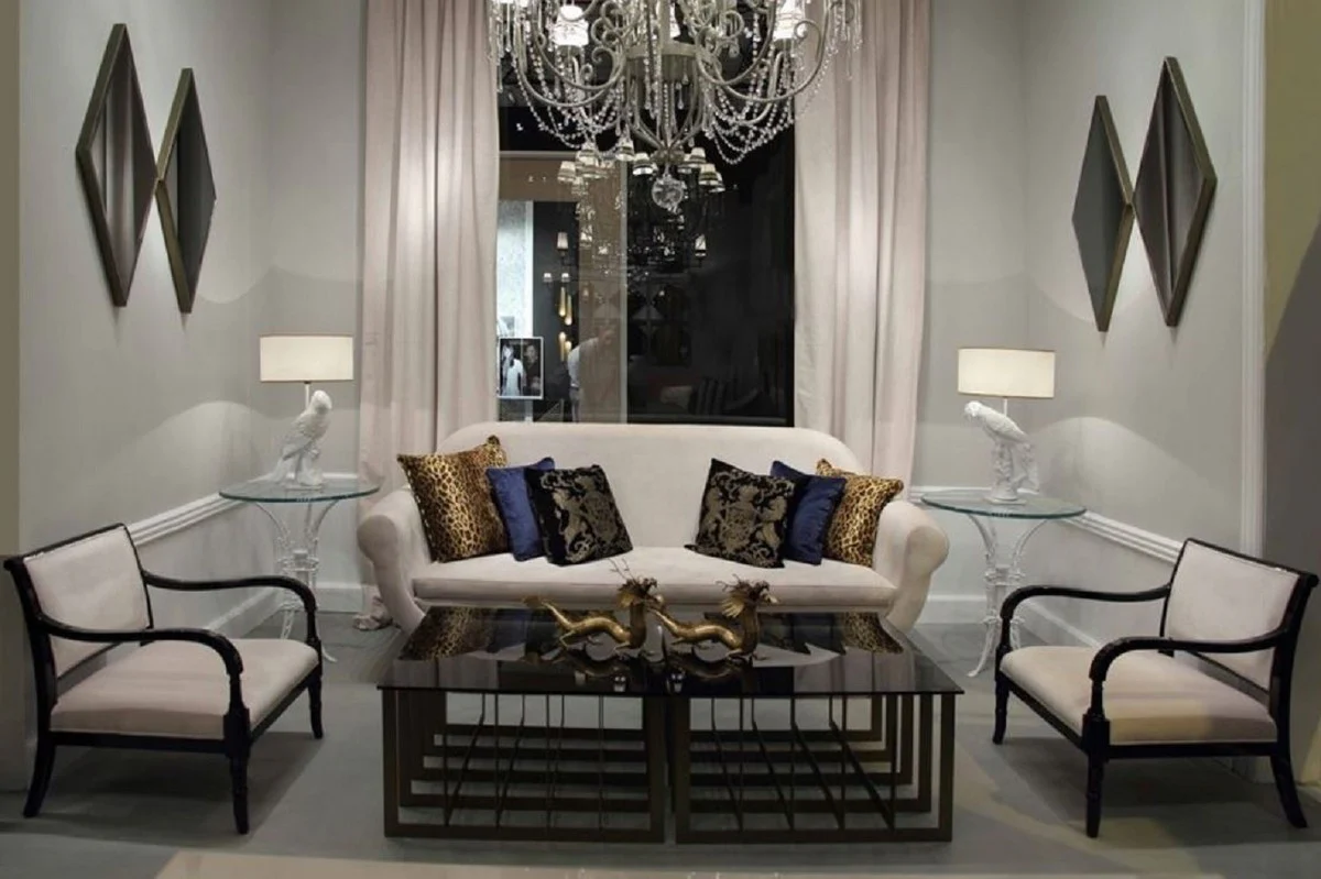 Luxury Art Nouveau side table white Ø 70 x H. 74 cm - hand-forged wrought iron table with glass top - living room garden patio furniture