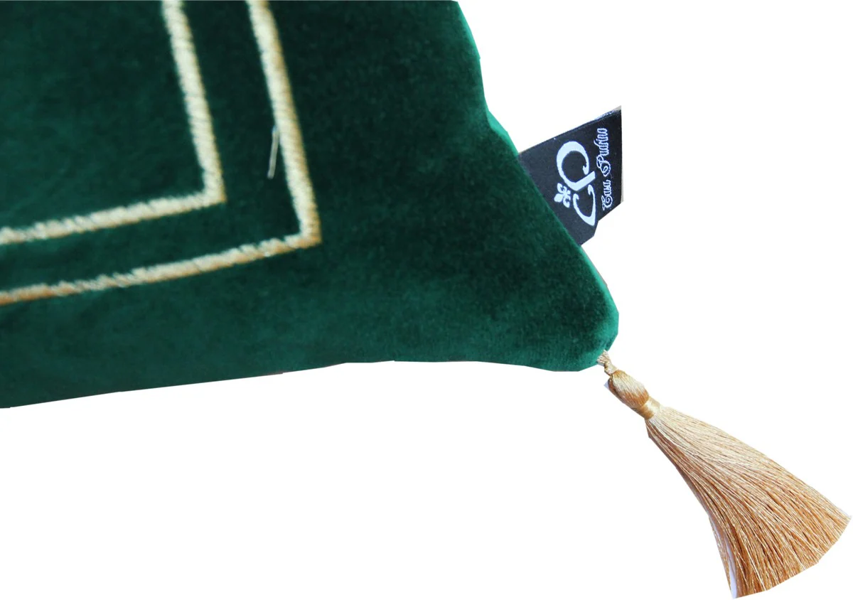 Luxury decorative cushion coat of arms dark green / gold with golden tassels 45 x 45 cm - finest velvet fabric - luxury home decoration
