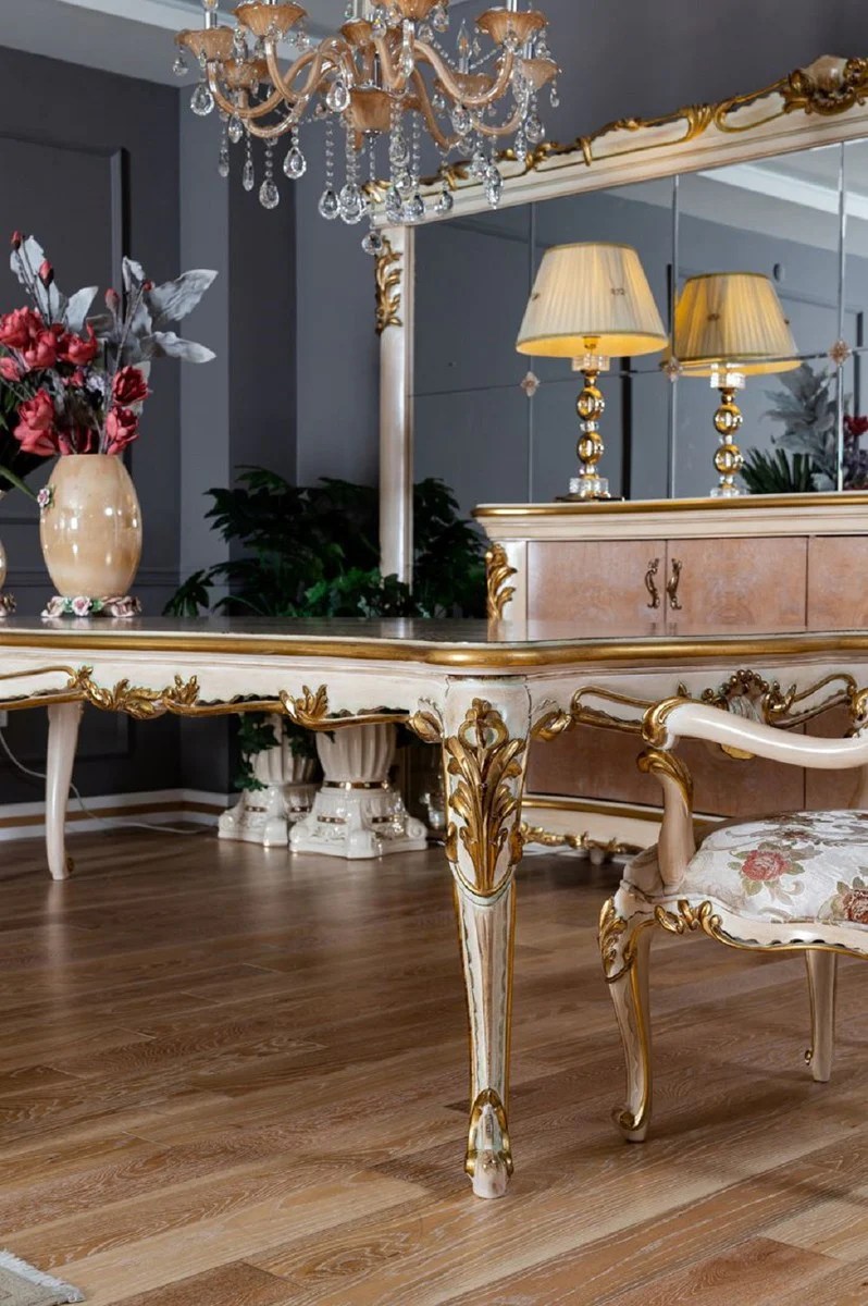 Luxury Baroque dining room set - 1 Baroque dining table & 8 Baroque dining room chairs with elegant pattern - Magnificent dining room furniture in Baroque style