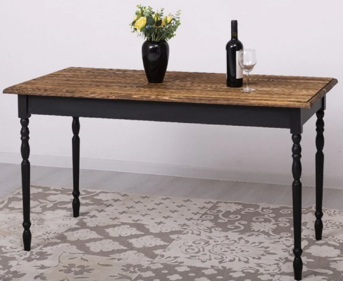 Country house style dining table dark brown / black 140 x 70 x H. 78 cm - solid wood kitchen table - country house style dining room furniture