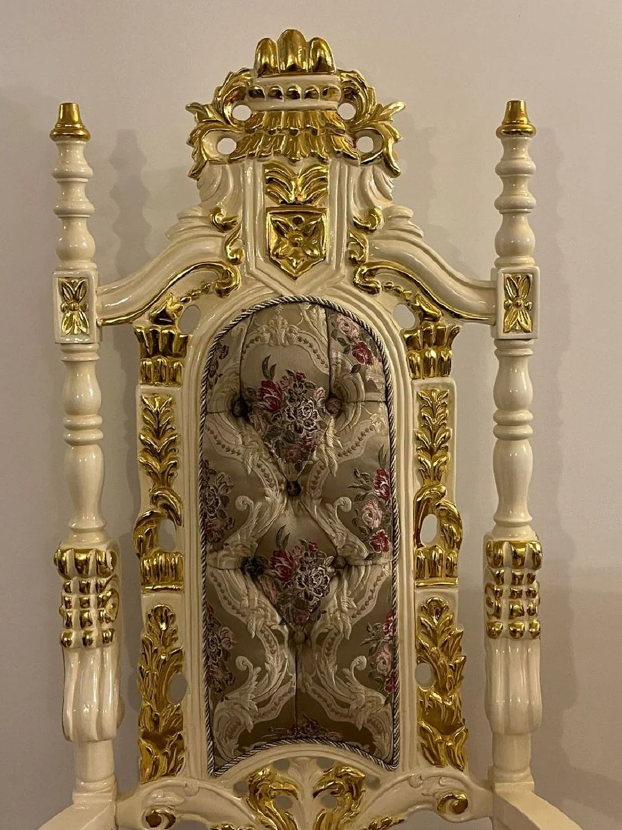 Pompöös by Luxus Barock Thron Sessel Krone Creme / Gold - designed by Harald Glööckler