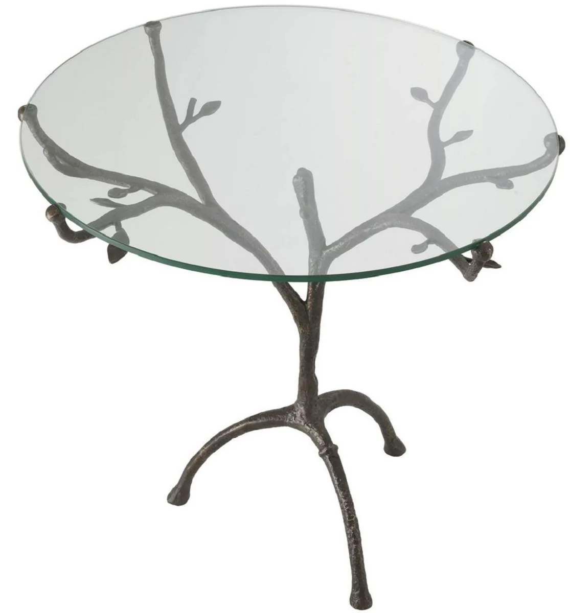 Luxury side table bronze color Ø 79.5 x H. 75 cm - Round tripod brass table with glass top - Living room furniture - Luxury furniture