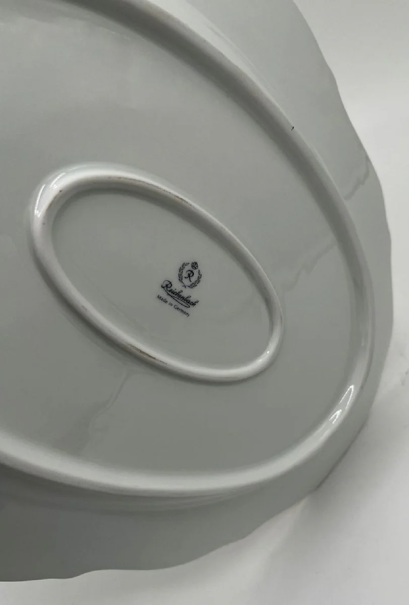 Luxury Baroque Porcelain Plate White / Dark Blue / Gold 38 cm - Oval Serving Plate - Luxury Baroque Porcelain Accessories - Reichenbach Porcelain - Luxury Quality - Made in Germany