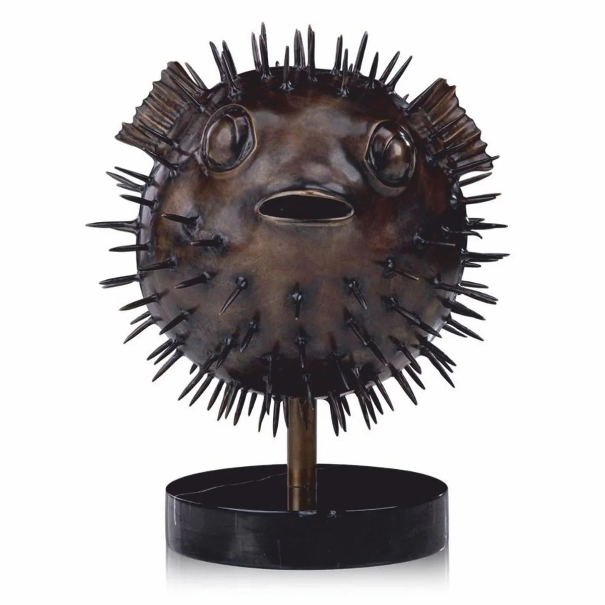 Luxury bronze figure puffer fish 36 cm - decorative sculpture with marble base