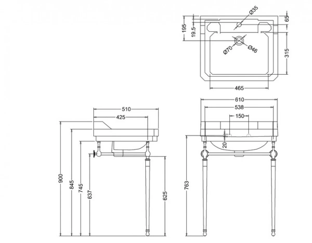 Art Nouveau Standing Washbasin White / Chrome W 61cm Mod5 - Art Deco Washbasin Baroque Antique Style