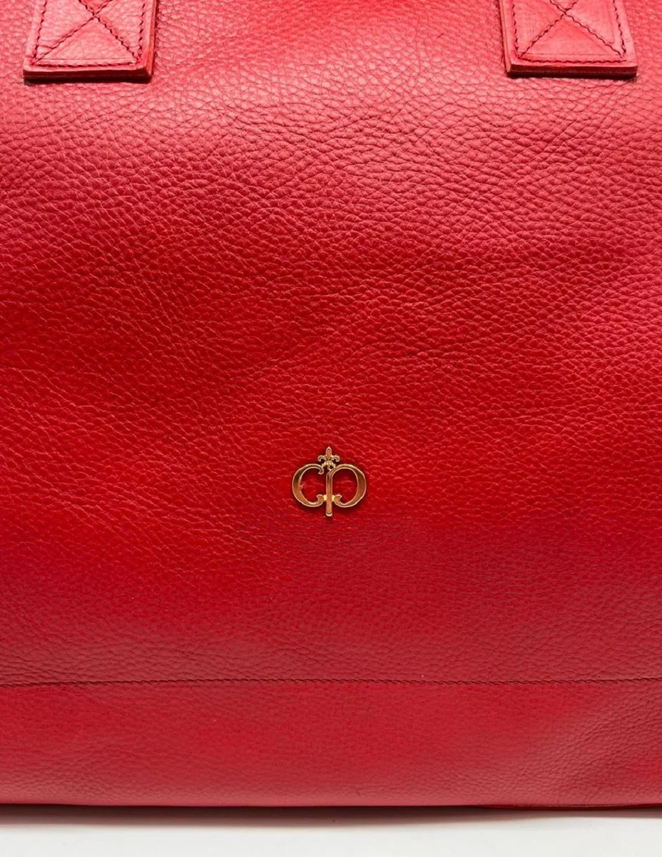 Luxury genuine leather travel bag red / gold 50 cm - Made in Italy