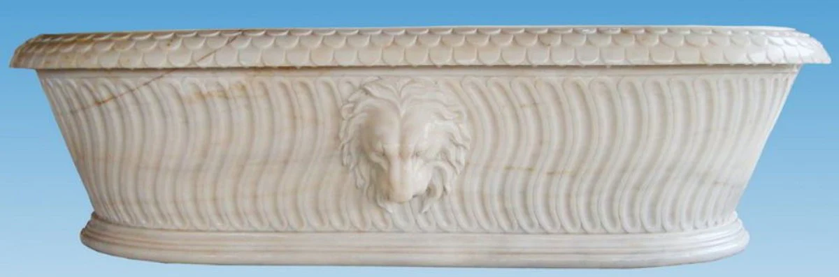 Luxury Baroque Bathtub Lion Head White 204 x 107 x H. 53 cm - Freestanding Marble Bathtub - Bathroom Accessories - Noble & Magnificent