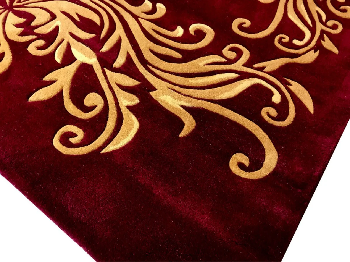 Pompöös by Luxus Carpet by Harald Glööckler - ALL SIZES - Crown Bordeaux Red / Gold - Baroque Design Carpet - Handwoven from wool