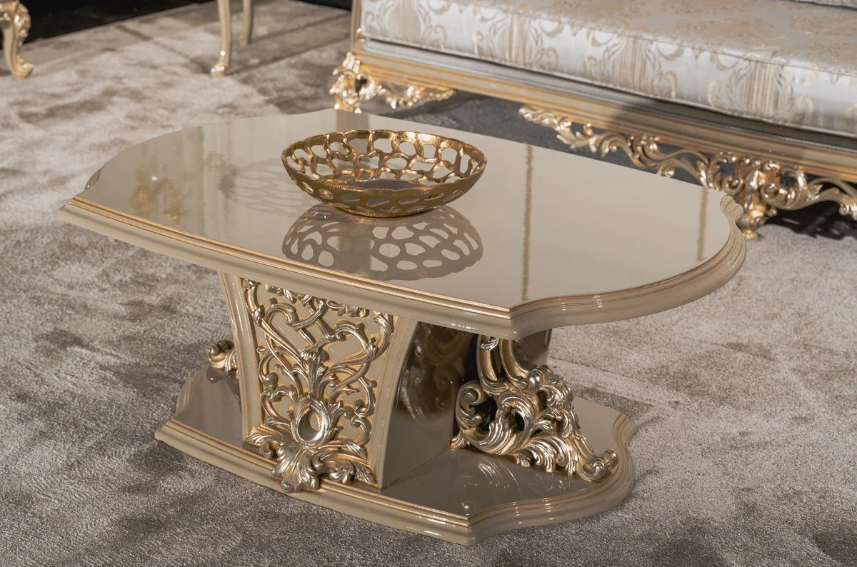 Luxury Baroque Coffee Table Gray / Gold - Handmade Solid Wood Living Room Table in Baroque Style - Living Room Furniture in Baroque Style - Baroque Furniture - Noble & Magnificent