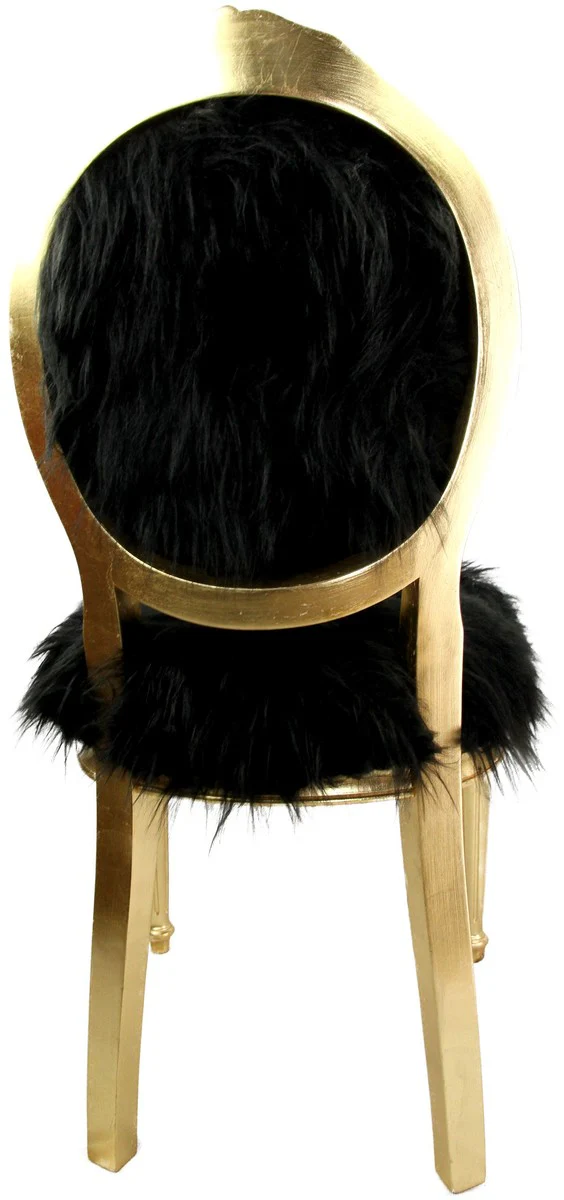 Pompöös by Luxury Baroque Dining Room Chair Faux Fur Black / Gold Crown with Glitter Stones - Pompöös Baroque Chair designed by Harald Glööckler