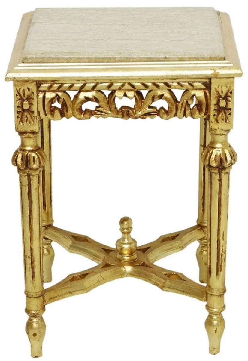 Baroque side table gold / cream - Magnificent solid wood table with marble top - Baroque living room furniture