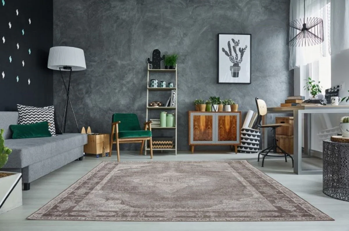 Vintage living room rug light gray 160 x 240 cm - Rectangular cotton rug - Living room decoration accessories