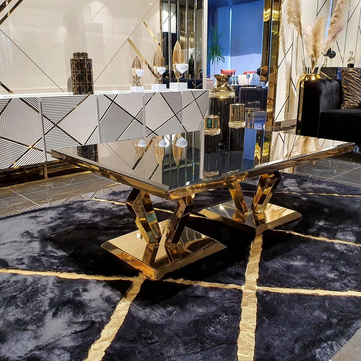 Luxury coffee table gold 120 x 60 x H. 43 cm - Modern living room table with glass top - Living room furniture - Luxury collection