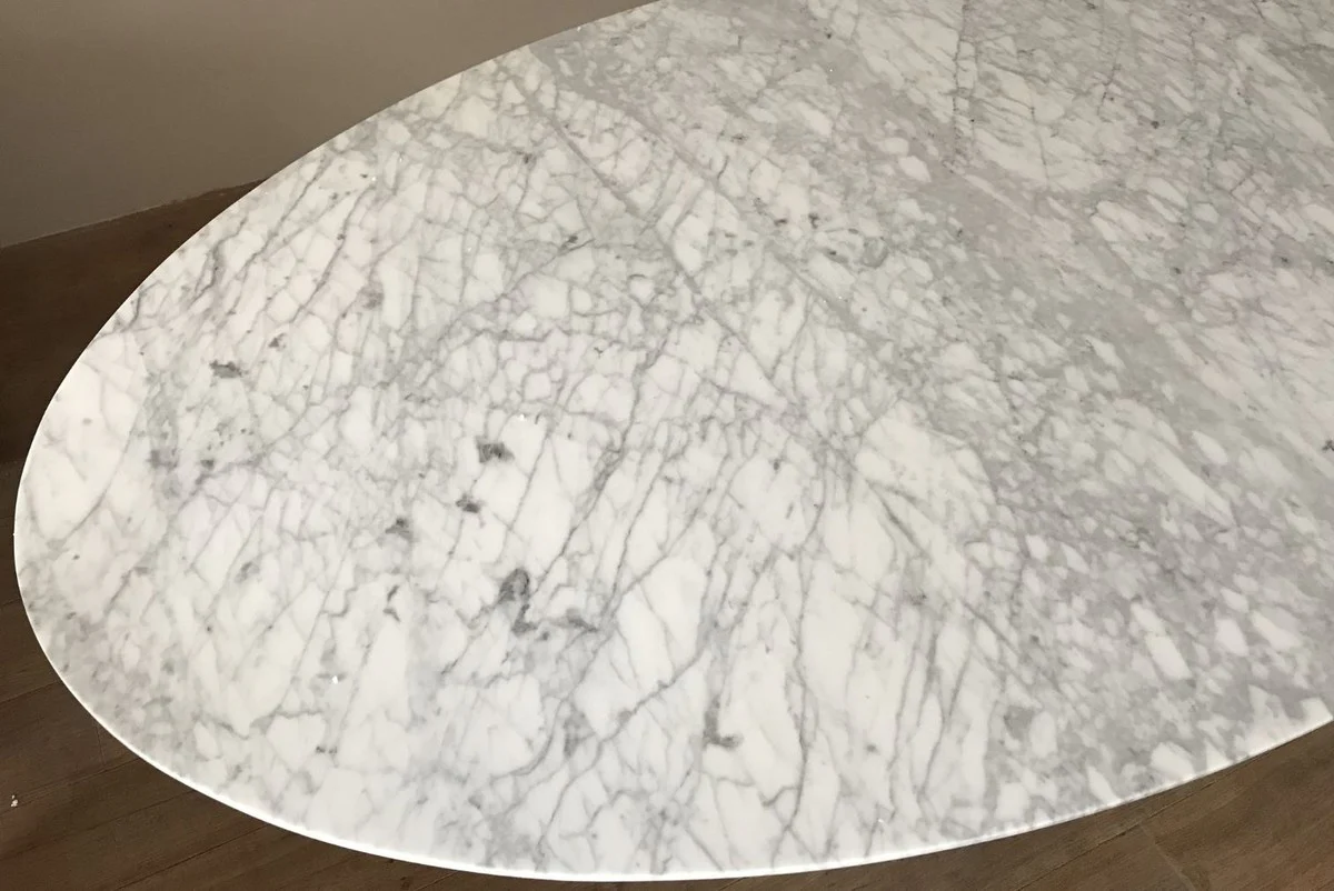 Luxury dining table white / black 200 x 122 x H. 74 cm - Oval kitchen table with Carrara marble table top - Luxury dining room furniture