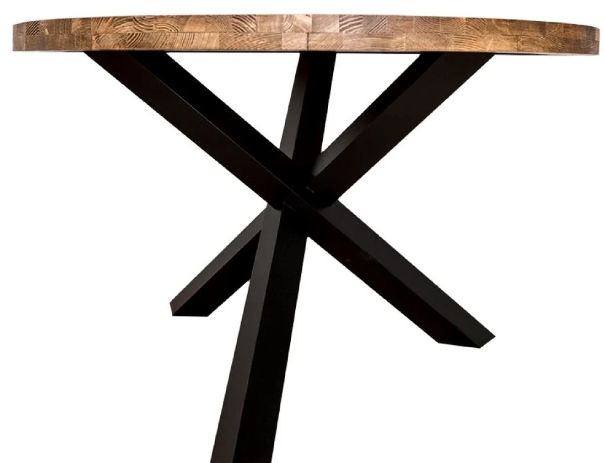 Country house style dining table brown / black Ø 130 x H. 78 cm - round solid wood kitchen table
