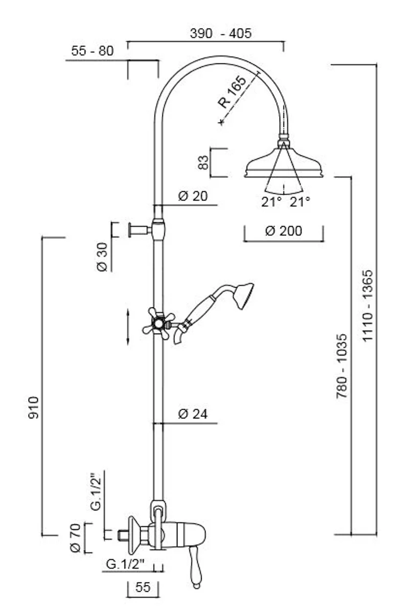 Art Nouveau Retro Bathroom Shower Set Shower Mixer with Column Shower Silver / White - Shower Faucet Shower Set
