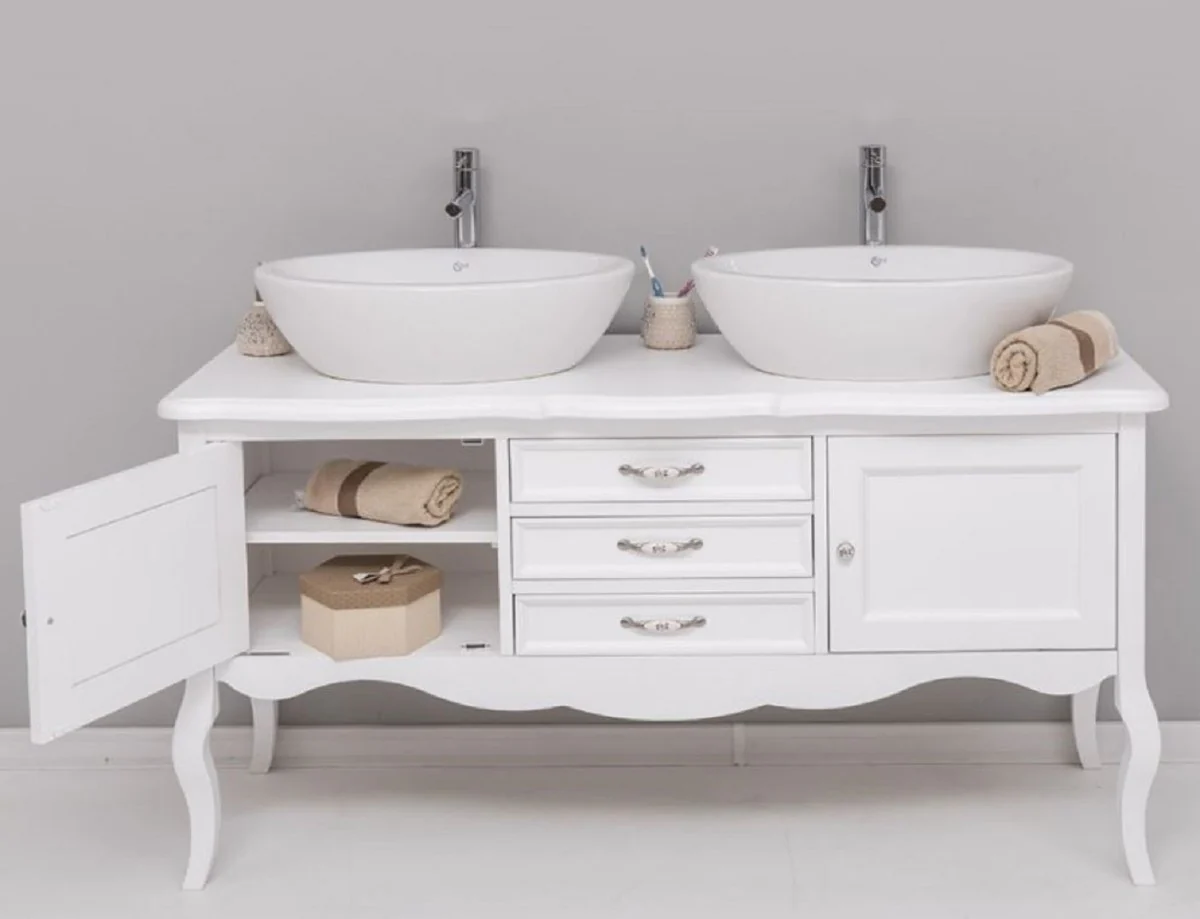 Country house style solid wood double washbasin white 150 cm - country house style bathroom furniture
