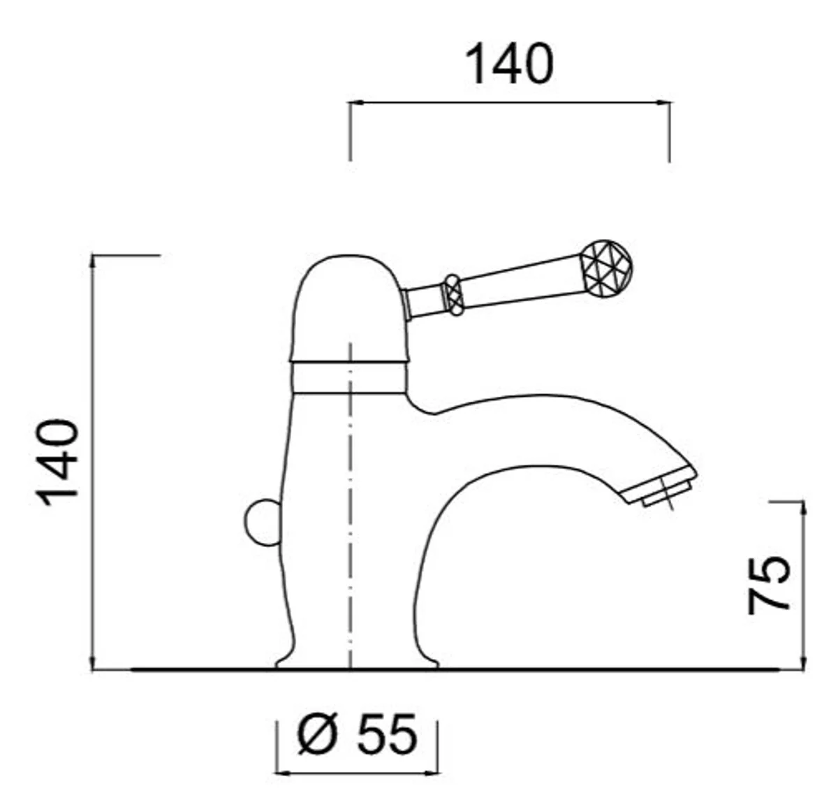 Luxury basin mixer with Swarovski crystal glass silver H. 14 cm - luxury single-lever basin mixer