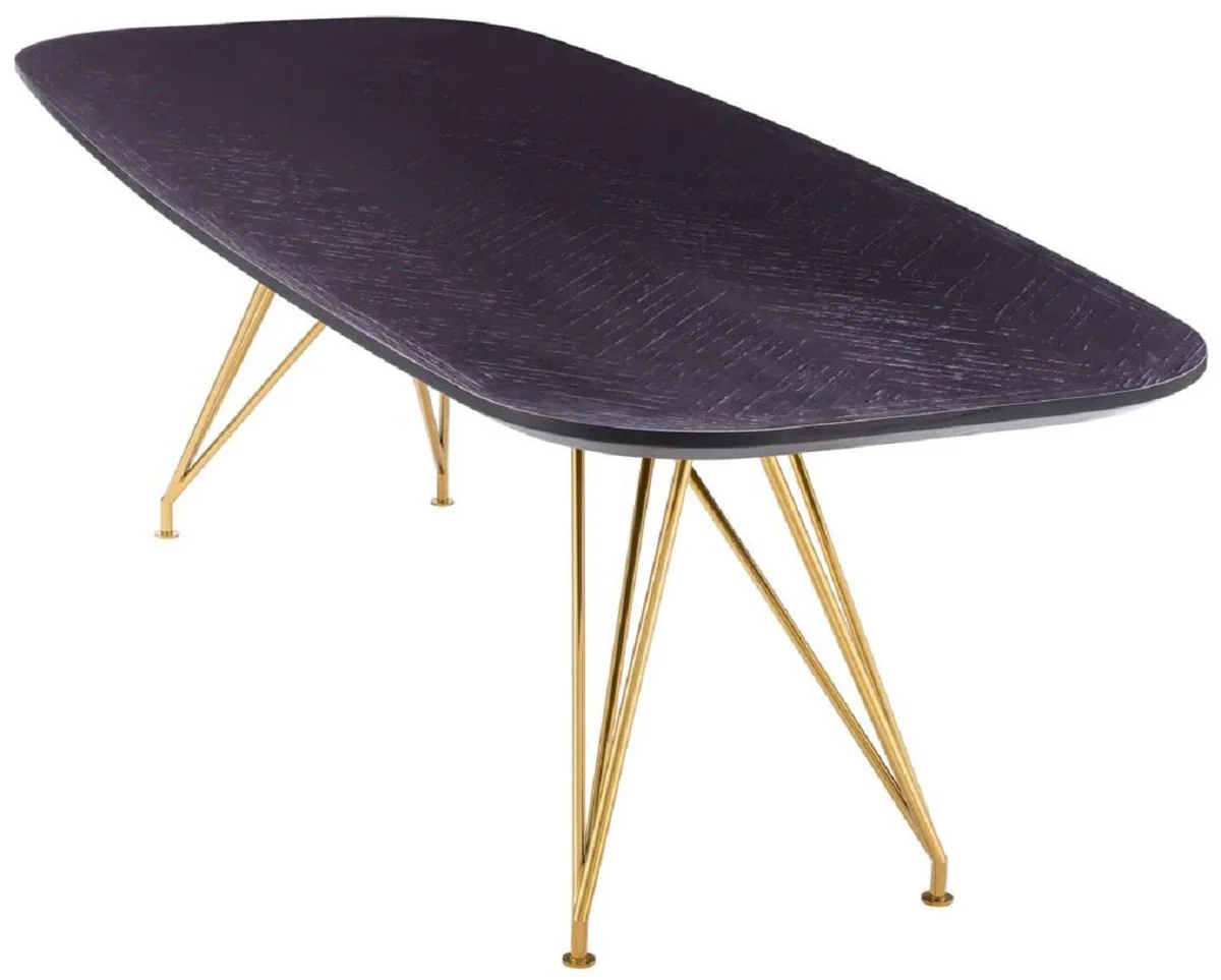 Luxury dining table black gray / brass 240 x 99.5 x H. 76.5 cm - Rectangular kitchen table with solid wood table top - Dining room furniture - Kitchen furniture - Luxury furniture - Luxury furnishings