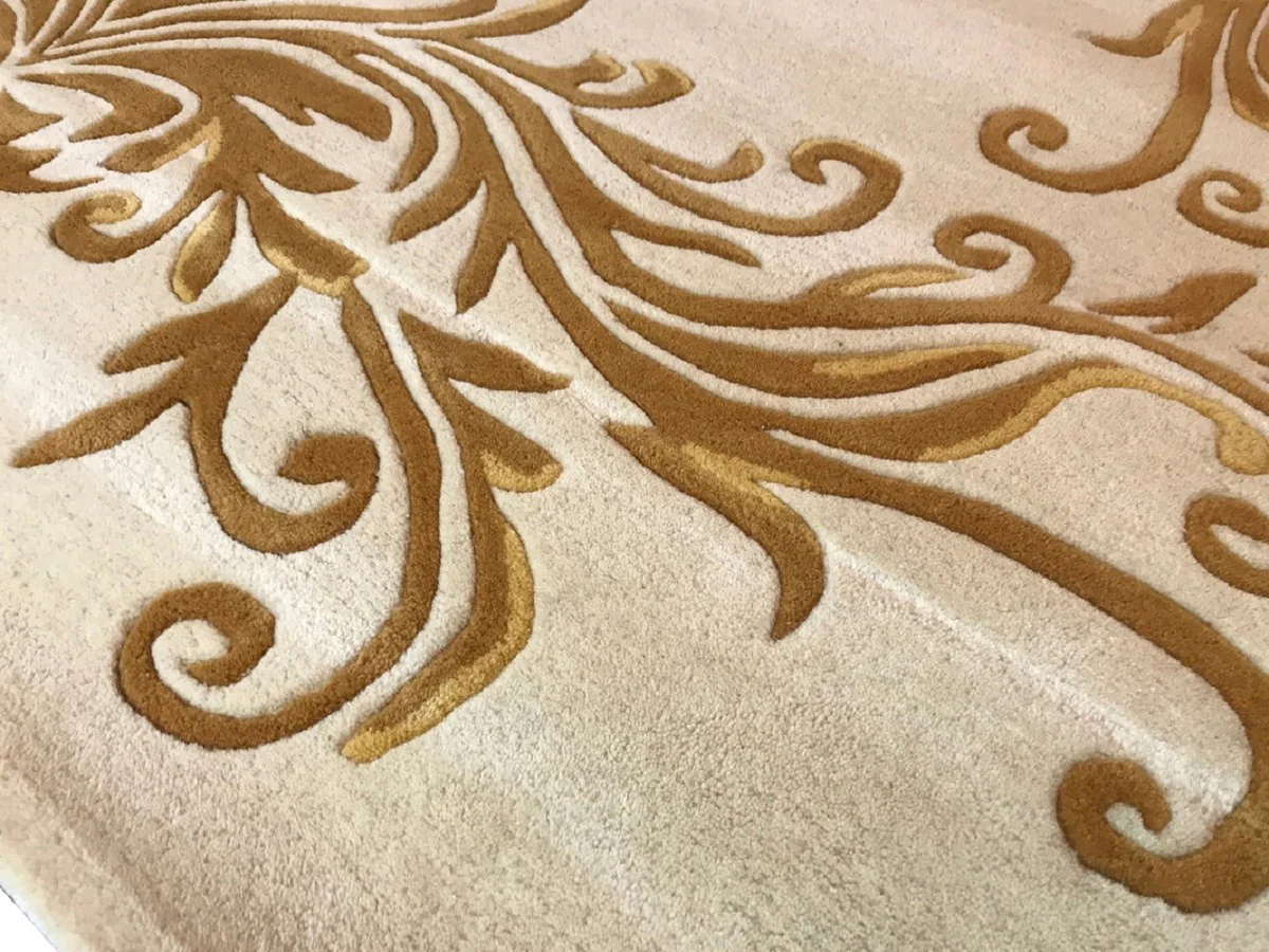 Pompöös by Luxus Carpet by Harald Glööckler - ALL SIZES - Crown Cream / Gold - Baroque Design Carpet - Handwoven from wool