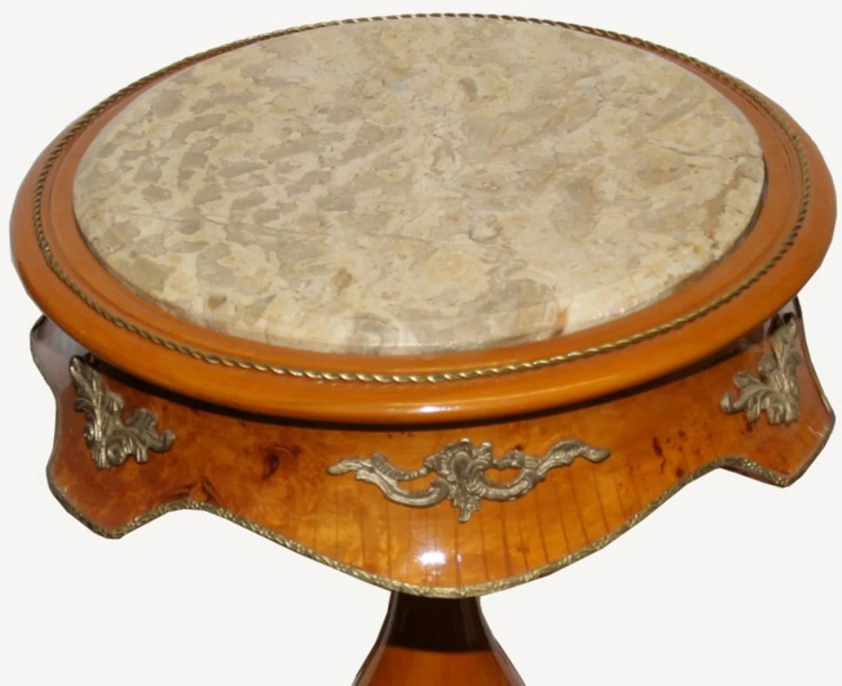 Baroque side table model mahogany light brown with marble top 70 x 42 cm