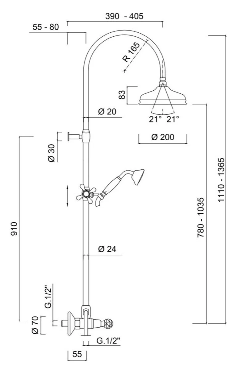 Luxury bathroom shower set with Swarovski crystal glass silver - Art Nouveau retro shower and tub fitting chrome shower set
