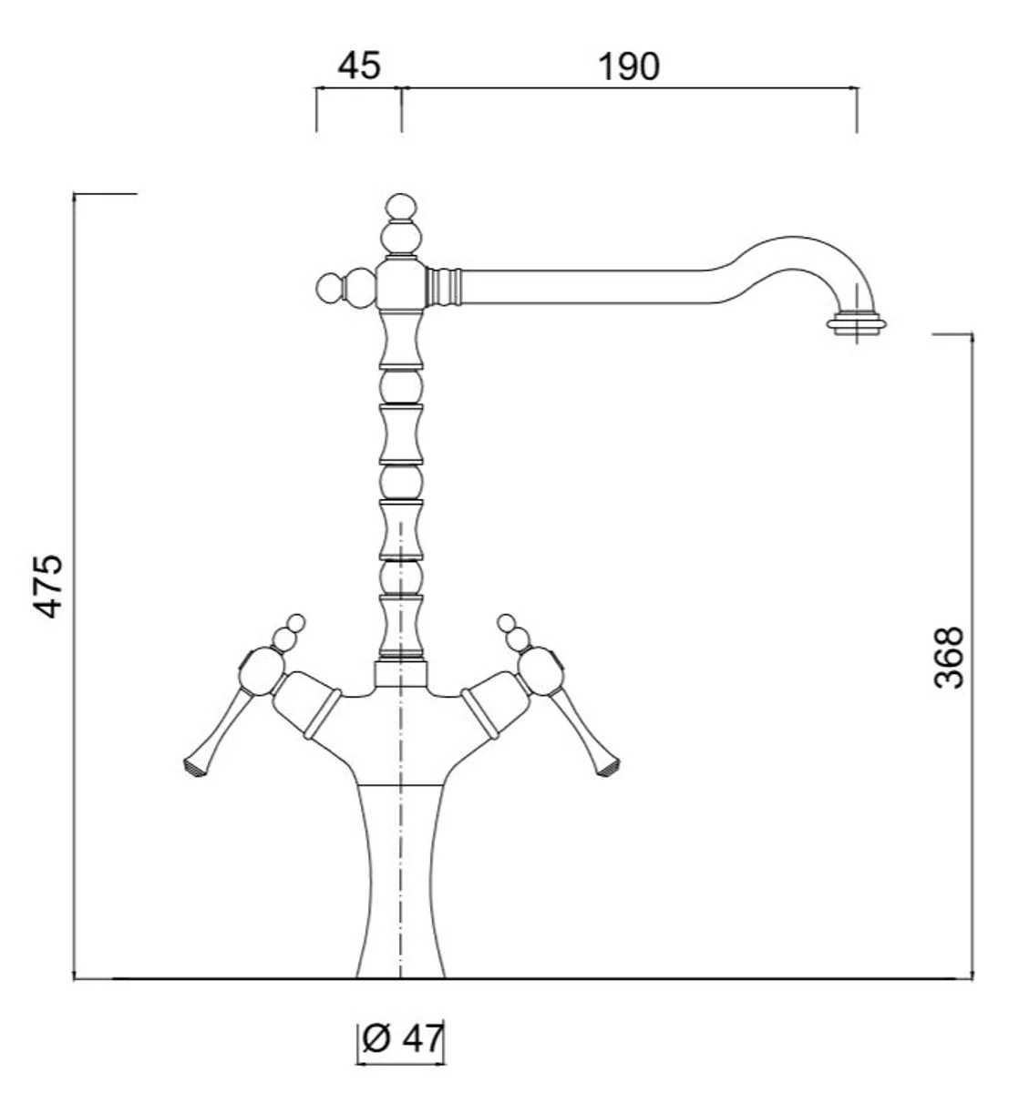 Art Nouveau retro washbasin fitting silver H. 47.5 cm - washbasin fitting made in Italy