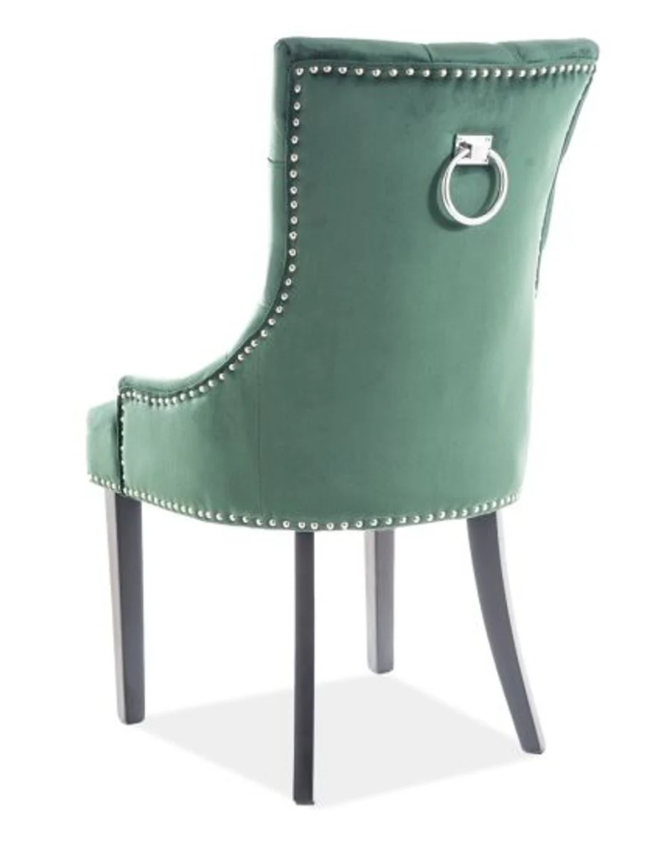 Luxury Chesterfield Dining Chair Green / Silver / Black - Kitchen Chair with Velvet Fabric - Dining Room Furniture