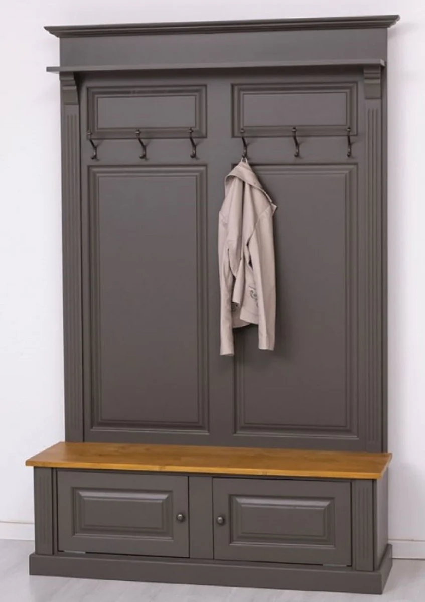 Country house style solid wood wardrobe dark gray / light brown 140 x 41 x H. 210 cm - wall wardrobe - hallway cabinet - hallway furniture - wardrobe furniture - country house style furniture