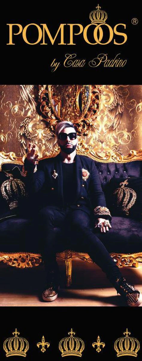 Harald Glööckler luxury decorative cushion Pompöös by Krone & Flames with rhinestones black / gold - finest velvet fabric - Glööckler cushion